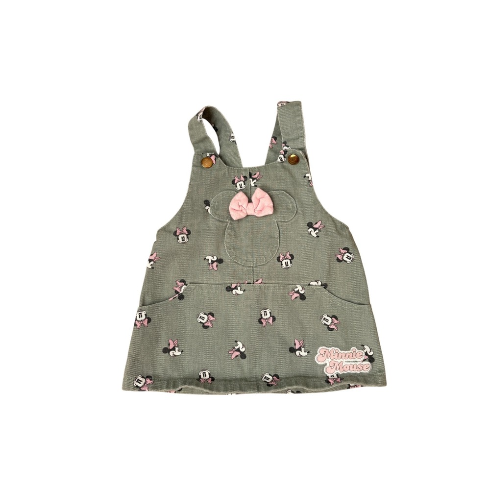 Disney Minnie Mouse Overall Dress Girl Sage Green Twill Character SIZE 12M